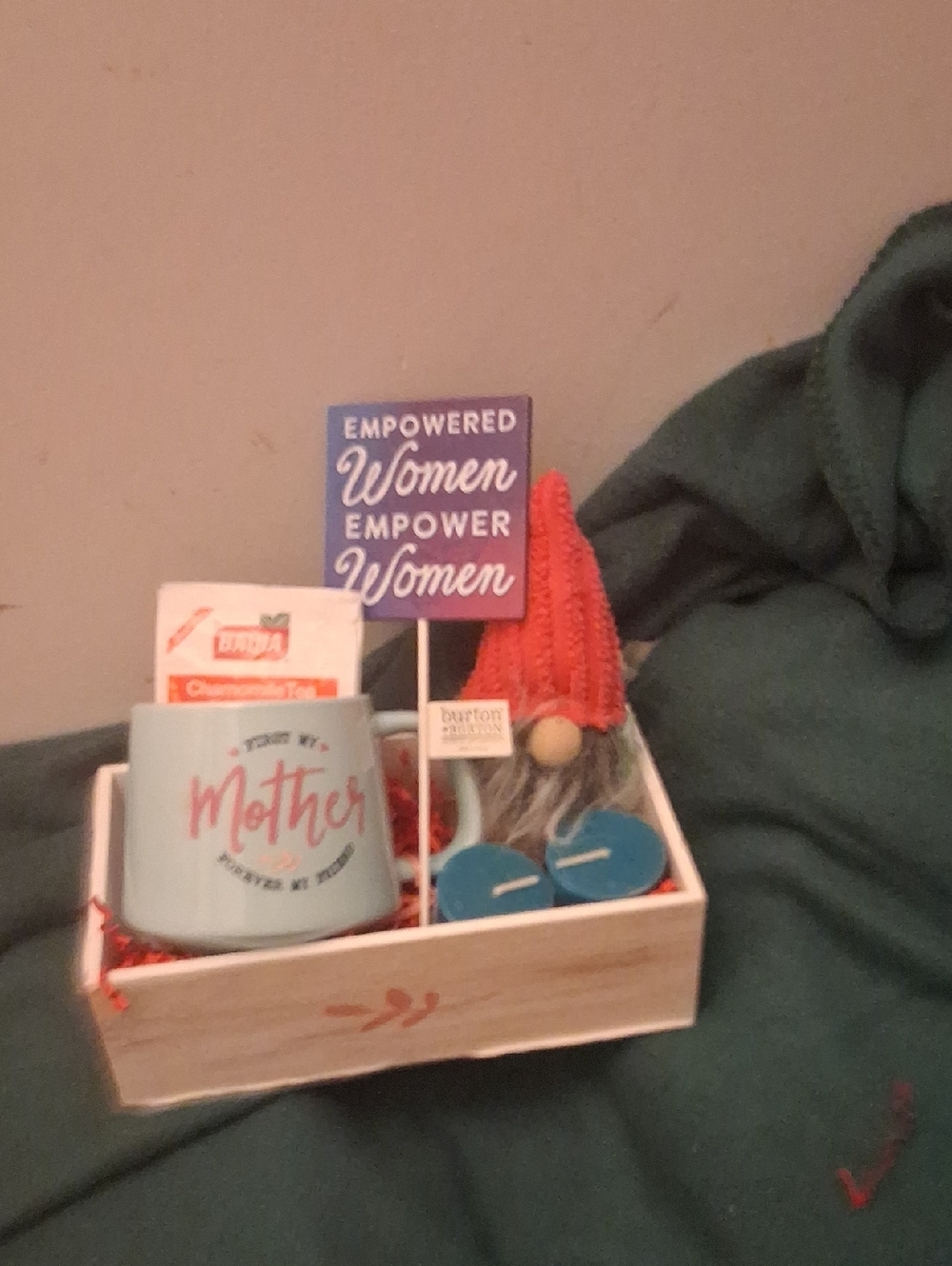Light Blue 'Mother' Mug Gift Set with Red Knit Gnome